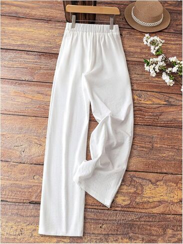 SOLY HUX Women's Tie Front Elastic Waist Pants Wide Leg Low Rise Casual Trousers with Pockets in Kuwait
