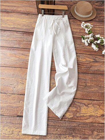 SOLY HUX Women's Tie Front Elastic Waist Pants Wide Leg Low Rise Casual Trousers with Pockets in Kuwait