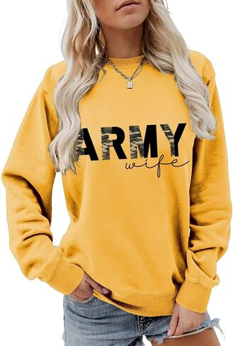 بلوزات الجيش زوجة المرأة نصف كامو الجرافيك العسكرية زوجة Crewneck البلوز الأعلى عادية كم طويل قميص in Kuwait