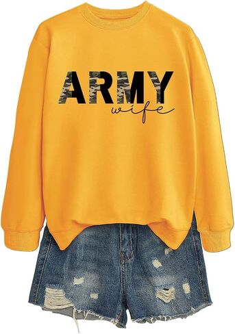 بلوزات الجيش زوجة المرأة نصف كامو الجرافيك العسكرية زوجة Crewneck البلوز الأعلى عادية كم طويل قميص in Kuwait