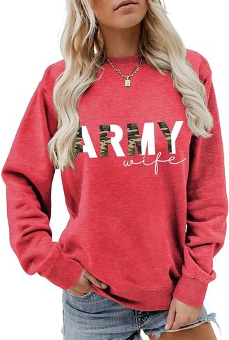 بلوزات الجيش زوجة المرأة نصف كامو الجرافيك العسكرية زوجة Crewneck البلوز الأعلى عادية كم طويل قميص in Kuwait