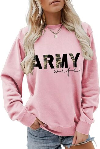 بلوزات الجيش زوجة المرأة نصف كامو الجرافيك العسكرية زوجة Crewneck البلوز الأعلى عادية كم طويل قميص in Kuwait