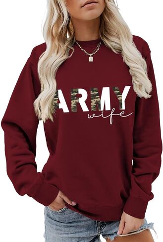 بلوزات الجيش زوجة المرأة نصف كامو الجرافيك العسكرية زوجة Crewneck البلوز الأعلى عادية كم طويل قميص in Kuwait
