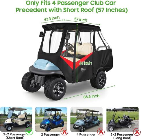 10L0L 4 Passenger Golf Cart Driving Enclosure for Club Car Precedent with Short Roof Up to 57", 4-Sided Clear Window 420D Rain Cover All Weather Windproof Waterproof in Saudi Arabia