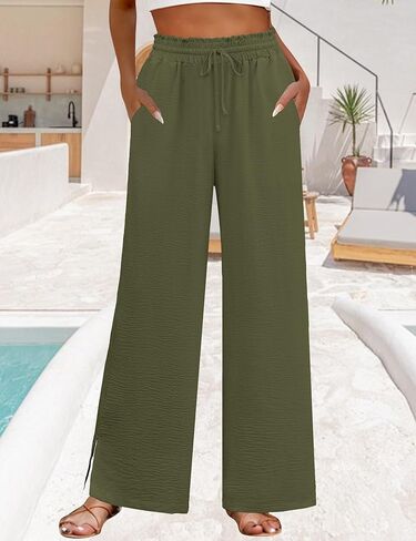 Wide Leg Pants for Women High Waisted Long Palazzo Trousers with Pockets Flowy Casual Beach Pants in Saudi Arabia