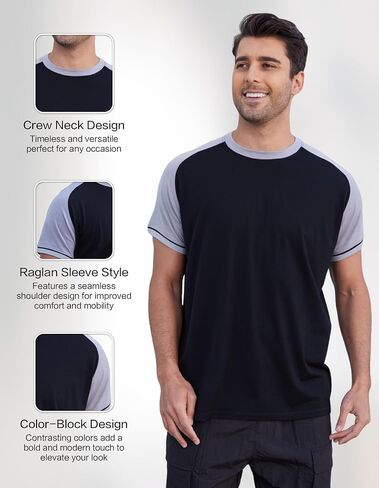 تي شيرت رجالي بياقة دائرية من صوف ميرينو لممارسة التمارين الرياضية والجري، تيشيرتات رجالي ناعمة ماصة للرطوبة وقابلة للتنفس in Kuwait