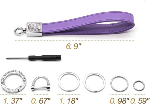 FEYOUN Bling Car Keychain للنساء، حزام معصم من الجلد الطبيعي العالمي، حامل مفتاح FOB، سلسلة مفاتيح، أجزاء إكسسوارات مع أحجار الراين اللامعة، حلقة على شكل حرف D مضادة للفقدان، 4 حلقات مفاتيح - أرجواني in Kuwait