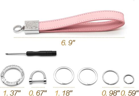 FEYOUN Bling Car Keychain للنساء، حزام معصم من الجلد الطبيعي العالمي، حامل مفتاح FOB، سلسلة مفاتيح، أجزاء إكسسوارات مع أحجار الراين اللامعة، حلقة على شكل حرف D مضادة للفقدان، 4 حلقات مفاتيح - أرجواني in Kuwait