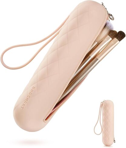 BAGSMART Makeup Brush Holder Bag, Travel Small Makeup Bag for Purse, Make Up Brush Bag Case Cosmetic Bag, Silicone Soft Portable Face Brushes Travel Essentials Organizer Holder, Pink in Saudi Arabia