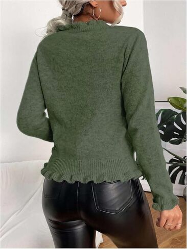 سترة كارديجان نسائية من Verdusa ذات حواف مكشكشة ورقبة على شكل حرف V وأكمام طويلة وأزرار سفلية in Kuwait