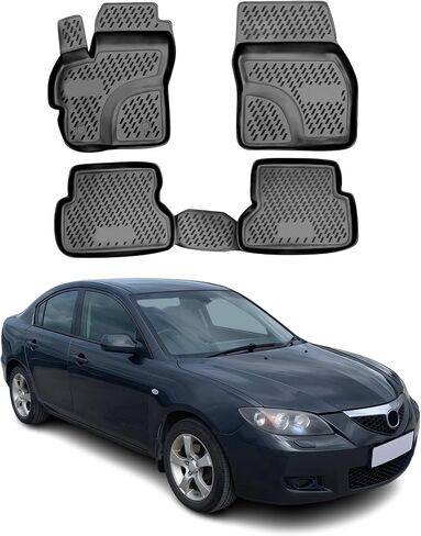 سجادات أرضية OMAC لسيارة Mazda 3 2004-2009، سجادة مطاطية مناسبة لجميع الأحوال الجوية ثلاثية الأبعاد مقاومة للماء وعديمة الرائحة، بطانات أرضية TPE مقاسة بالليزر وغير قابلة للانزلاق (أسود) in Kuwait