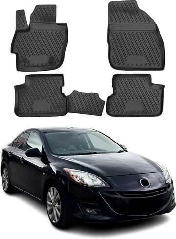 سجادات أرضية OMAC لسيارة Mazda 3 2004-2009، سجادة مطاطية مناسبة لجميع الأحوال الجوية ثلاثية الأبعاد مقاومة للماء وعديمة الرائحة، بطانات أرضية TPE مقاسة بالليزر وغير قابلة للانزلاق (أسود) in Kuwait