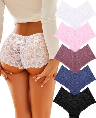 Sexy Underwear Panties for Women Cheeky V Waist Lace Boyshorts Plus Size Underwear Women 5 Pack in Kuwait