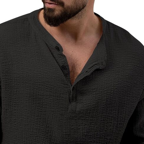 Men's 2 Pieces Set Casual Outfits Henley Shirts Long Sleeve Tracksuits in Saudi Arabia