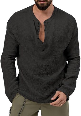 Men's 2 Pieces Set Casual Outfits Henley Shirts Long Sleeve Tracksuits in Saudi Arabia