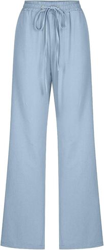 Cotton Linen Pants for Women Dressy Casual High Waisted Drawstring Pant Causal Summer Straight Leg Lounge Trousers in Saudi Arabia