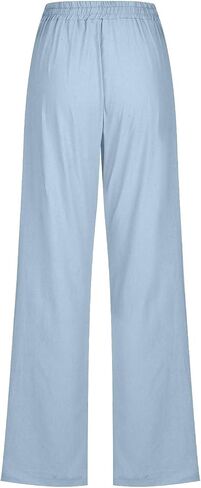 Cotton Linen Pants for Women Dressy Casual High Waisted Drawstring Pant Causal Summer Straight Leg Lounge Trousers in Saudi Arabia