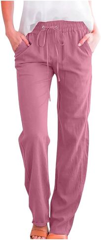Cotton Linen Pants for Women Dressy Casual High Waisted Drawstring Pant Causal Summer Straight Leg Lounge Trousers in Saudi Arabia