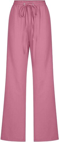 Cotton Linen Pants for Women Dressy Casual High Waisted Drawstring Pant Causal Summer Straight Leg Lounge Trousers in Saudi Arabia