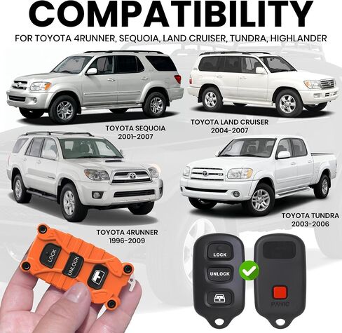 غطاء مفتاح Fob من 4Runner - 3 أزرار شديدة التحمل - يناسب Toyota 4Runner 1996-2009. قفل فتح الذعر - علبة مبيت مع فتاحة زجاجات - لا تتضمن إلكترونيات - (برتقالي ملتهب، 3 أزرار) in Kuwait