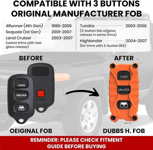 غطاء مفتاح Fob من 4Runner - 3 أزرار شديدة التحمل - يناسب Toyota 4Runner 1996-2009. قفل فتح الذعر - علبة مبيت مع فتاحة زجاجات - لا تتضمن إلكترونيات - (برتقالي ملتهب، 3 أزرار) in Kuwait