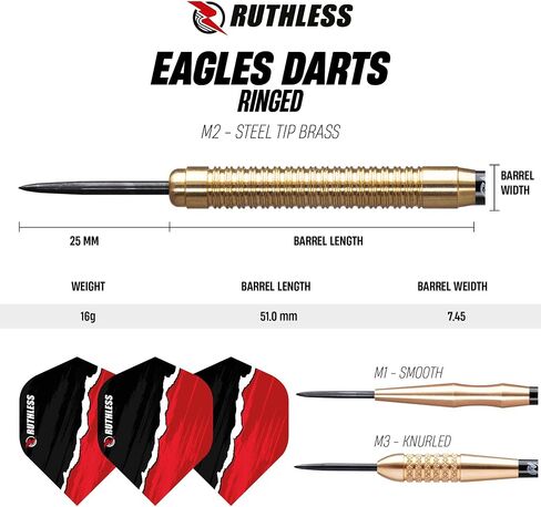 RUTHLESS Eagles | Steel Tip Brass Darts Set with Smooth Barrel Design, Dart Flights and Stems Included (D0454) in Saudi Arabia
