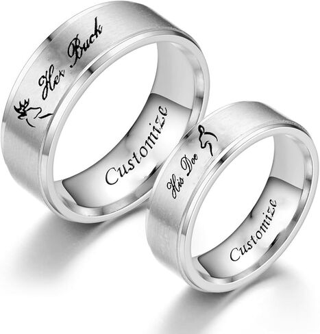 Promise Couple Rings Her Buck His Doe Engraved Inside Custom Matching for Wedding Engagement Valentine's Day Titanium Stainless Steel Black A Pair in Saudi Arabia