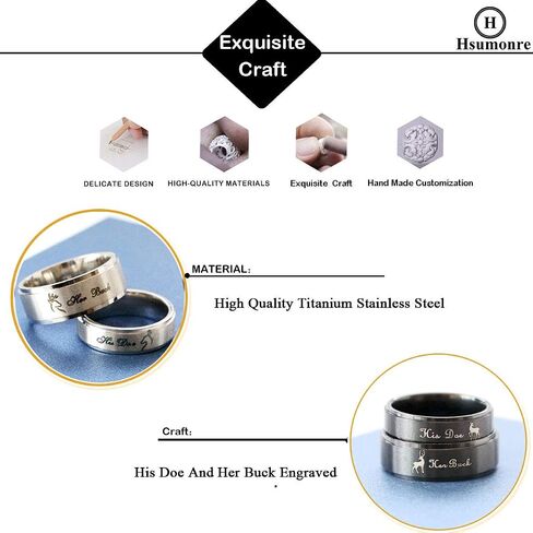 Promise Couple Rings Her Buck His Doe Engraved Inside Custom Matching for Wedding Engagement Valentine's Day Titanium Stainless Steel Black A Pair in Saudi Arabia