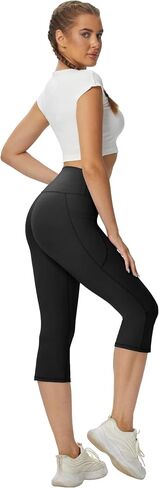 سراويل اليوغا النسائية Capris Crossover مضيئة طماق مع جيوب ممارسة الصالة الرياضية تجريب المحاصيل أسفل مستقيم in Saudi Arabia