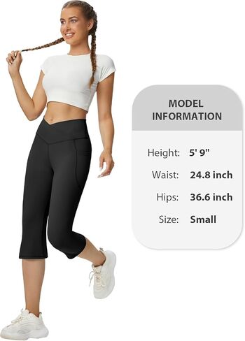 سراويل اليوغا النسائية Capris Crossover مضيئة طماق مع جيوب ممارسة الصالة الرياضية تجريب المحاصيل أسفل مستقيم in Saudi Arabia