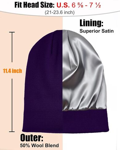 Satin Lined Beanie Hat for Women Men, Wool Knit Cuffed Silk Lining Fisherman Beanies Slouchy Warm Winter Hats Skull Cap in Saudi Arabia