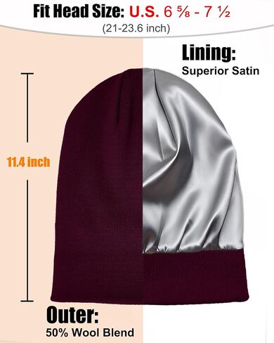 Satin Lined Beanie Hat for Women Men, Wool Knit Cuffed Silk Lining Fisherman Beanies Slouchy Warm Winter Hats Skull Cap in Saudi Arabia