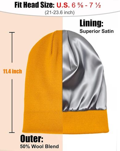 Satin Lined Beanie Hat for Women Men, Wool Knit Cuffed Silk Lining Fisherman Beanies Slouchy Warm Winter Hats Skull Cap in Saudi Arabia