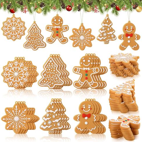 Shellwei 24 Pcs Gingerbread Cookie Ornaments Cookie Christmas Tree Ornaments Bulk Gingerbread Christmas Tree Decorations Rustic Christmas Tree Hanging Ornaments for Xmas Indoor Home Decor in Saudi Arabia