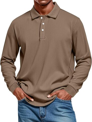 Long Sleeve Shirts for Men Men's Polo Shirts Casual Loose Solid Color Button Down Ribbed Stretchy Golf Wrok Tops in Saudi Arabia