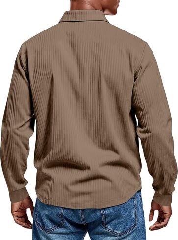 Long Sleeve Shirts for Men Men's Polo Shirts Casual Loose Solid Color Button Down Ribbed Stretchy Golf Wrok Tops in Saudi Arabia
