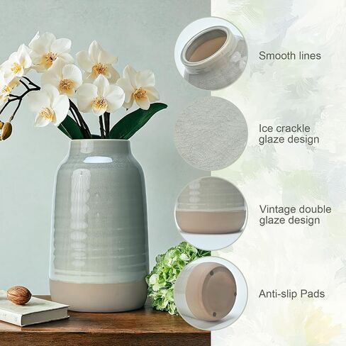 Ceramic Vase Flowers Vase Decorative Crackled Double Glaze Vase for Pampas Grass Modern Vase for Home Living Room Dining Table Farmhouse Office Decor (No Flowers) in Saudi Arabia