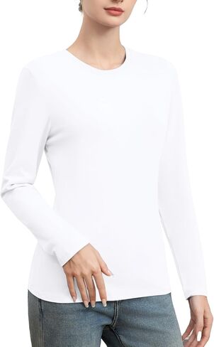 قمصان قطنية طويلة الأكمام للنساء سليم صالح الأساسية تيز Underscrub بلايز Crewneck قمصان علوية عادية عادي in Saudi Arabia
