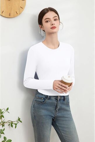 قمصان قطنية طويلة الأكمام للنساء سليم صالح الأساسية تيز Underscrub بلايز Crewneck قمصان علوية عادية عادي in Saudi Arabia
