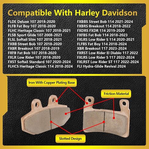 Sintered Disc Brake Pad For 2018-2024 Harley Davidson 107 Series, 114 Series, 117 Series, FLI Hydra-Glide Revival, Replace# FA252 41300102, FA710 41300197 in Saudi Arabia