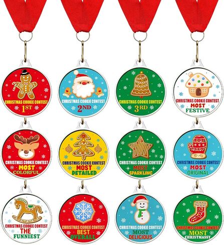 Cholemy 12 Pcs Christmas Decorating Contest Medal Awards 2'' 12 Style Christmas Decorating Contest Prizes Holiday Decorating Medals for Christmas Decorating Party Ornament Decoration Supply in Saudi Arabia