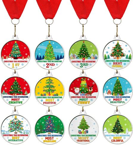 Cholemy 12 Pcs Christmas Decorating Contest Medal Awards 2'' 12 Style Christmas Decorating Contest Prizes Holiday Decorating Medals for Christmas Decorating Party Ornament Decoration Supply in Saudi Arabia