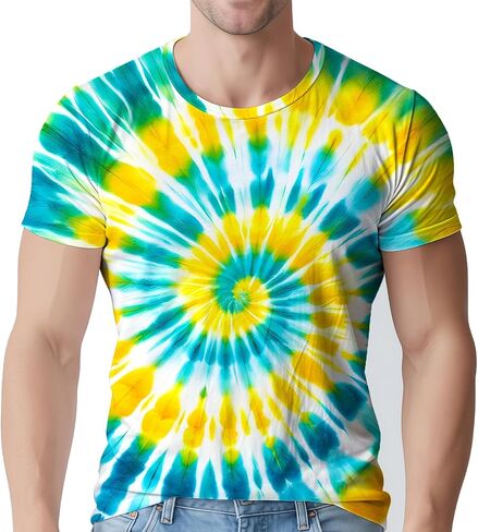 Tie Dye Shirts for Men's 70s 80s 90s Retro Hippie Short Sleeve Tees Washable Vintage Festival Clothing in Kuwait