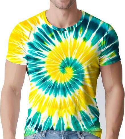 Tie Dye Shirts for Men's 70s 80s 90s Retro Hippie Short Sleeve Tees Washable Vintage Festival Clothing in Kuwait