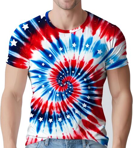 Tie Dye Shirts for Men's 70s 80s 90s Retro Hippie Short Sleeve Tees Washable Vintage Festival Clothing in Kuwait