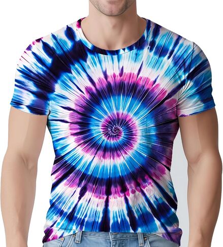 Tie Dye Shirts for Men's 70s 80s 90s Retro Hippie Short Sleeve Tees Washable Vintage Festival Clothing in Kuwait