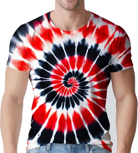 Tie Dye Shirts for Men's 70s 80s 90s Retro Hippie Short Sleeve Tees Washable Vintage Festival Clothing in Kuwait