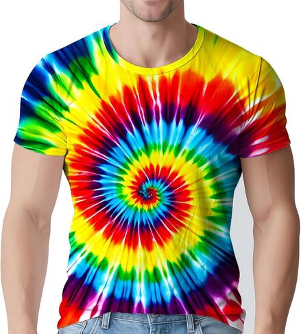 Tie Dye Shirts for Men's 70s 80s 90s Retro Hippie Short Sleeve Tees Washable Vintage Festival Clothing in Kuwait