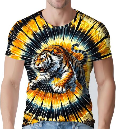 Tie Dye Shirts for Men's 70s 80s 90s Retro Hippie Short Sleeve Tees Washable Vintage Festival Clothing in Kuwait