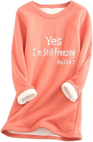 Womens Fleece Sherpa Lined Crewneck Sweatshirts Winter Warm Long Sleeve Pullover Thermal Comfort Loungewear 2025 in Saudi Arabia